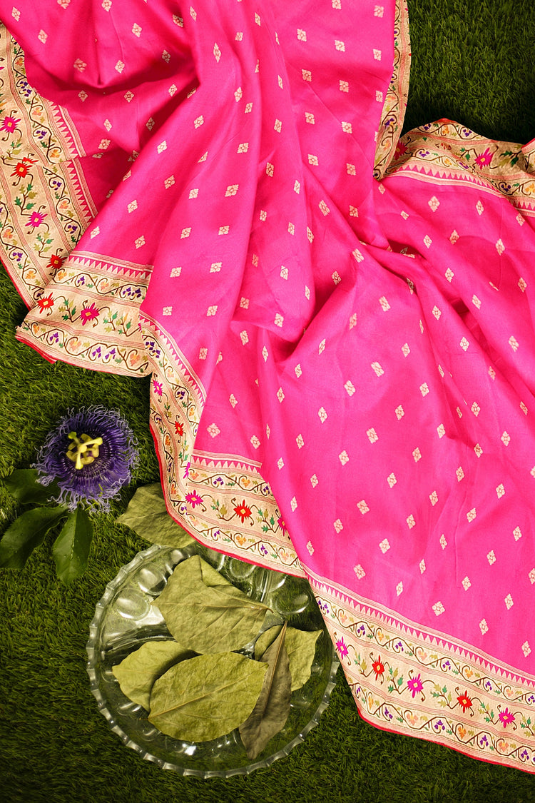 Pink Banarasi Paithani Inspired Border & Pallu Silk Saree