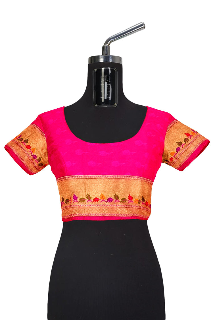 Pink Tishu Meenakari Floral Paithani Inspired Banarasi Silk Saree