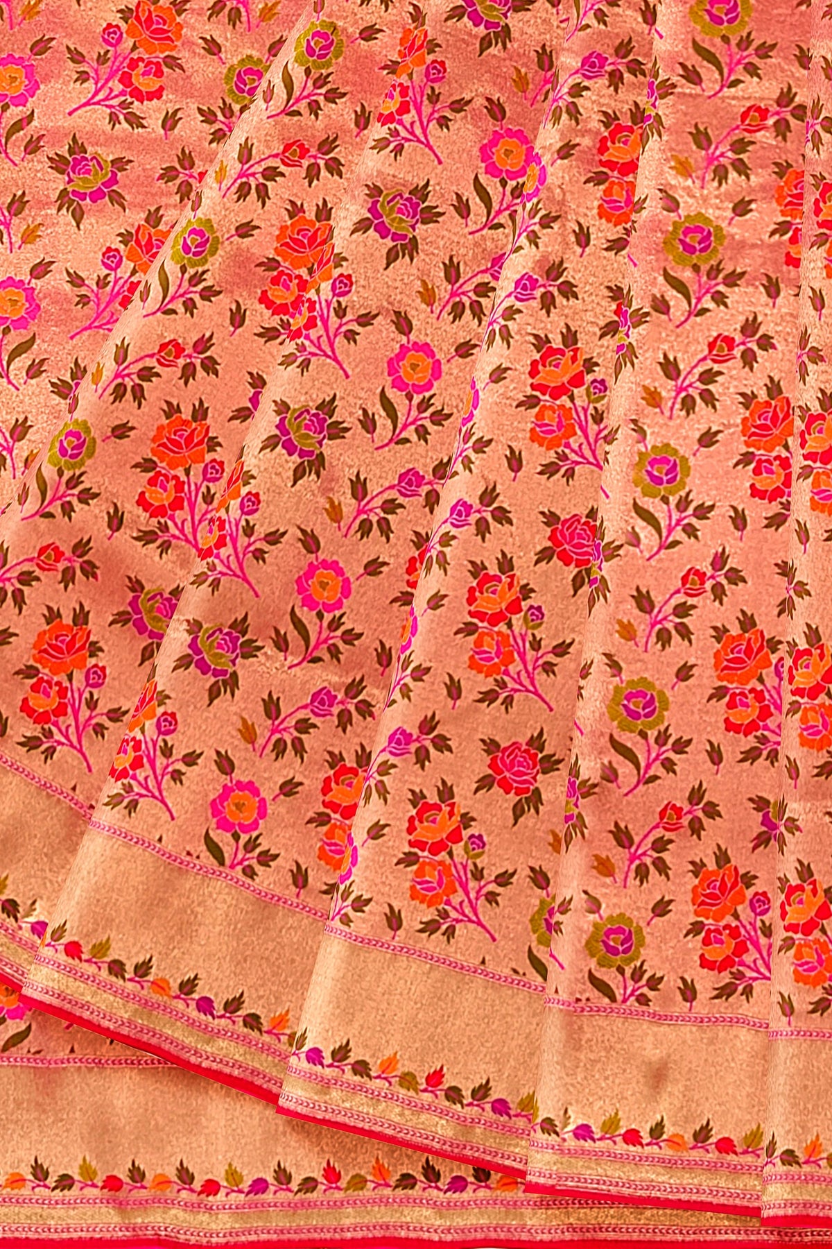 Pink Tishu Meenakari Floral Paithani Inspired Banarasi Silk Saree