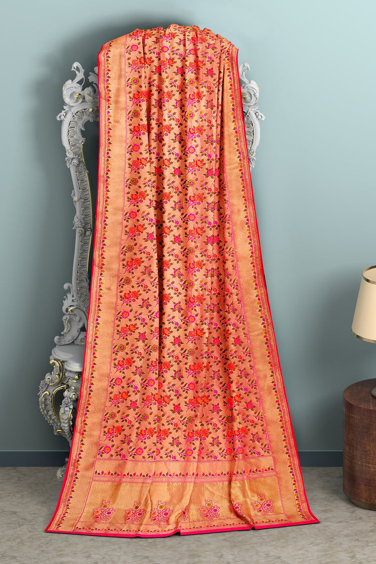 Pink Tishu Meenakari Floral Paithani Inspired Banarasi Silk Saree