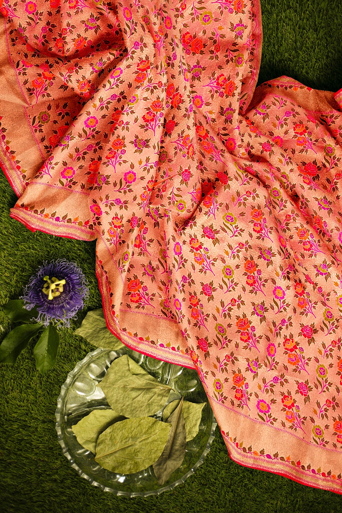 Pink Tishu Meenakari Floral Paithani Inspired Banarasi Silk Saree