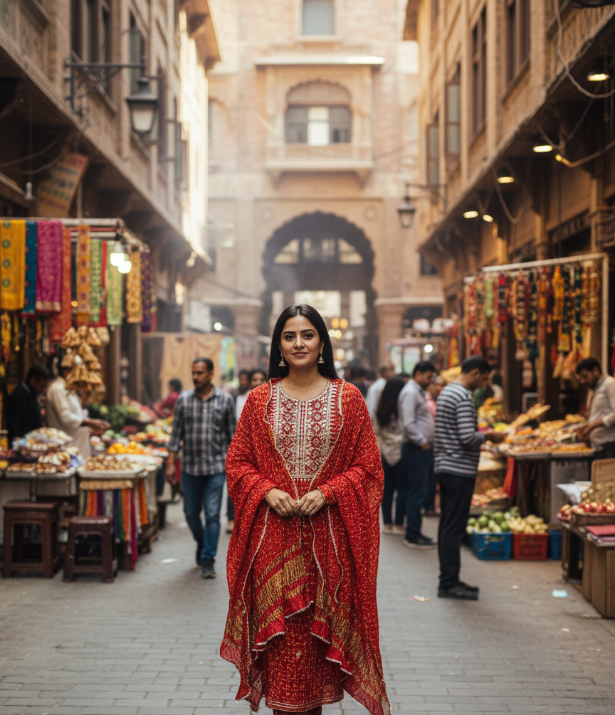 Red Gota Patti Bandhni Silk Unstitched Suit
