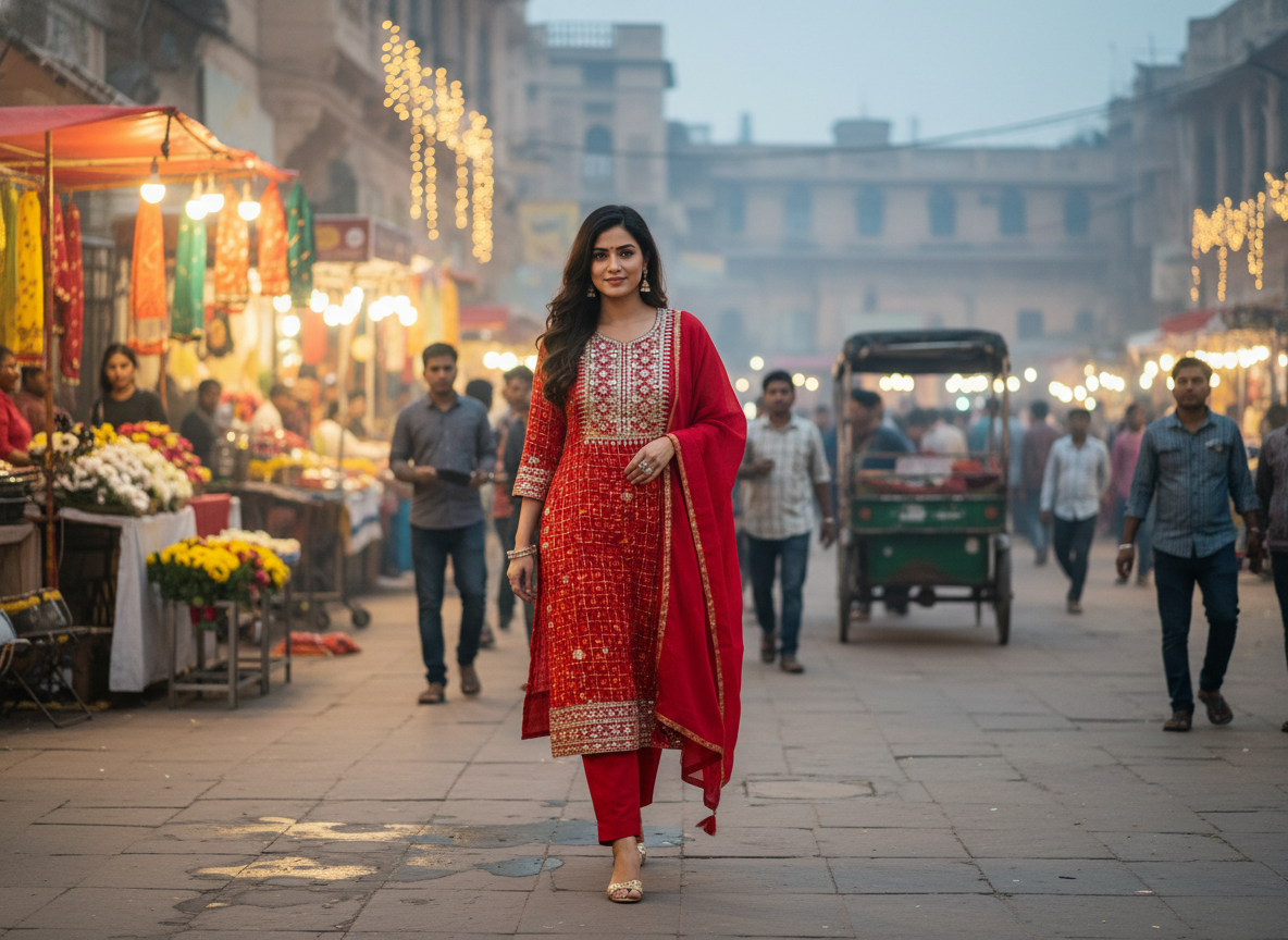 Red Gota Patti Bandhni Silk Unstitched Suit