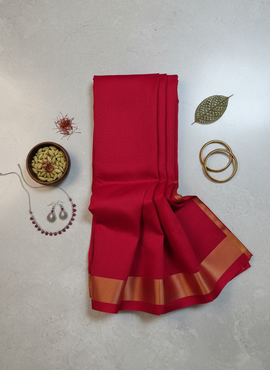 Yellow Red Hand Block Batik Pure Cotton Saree