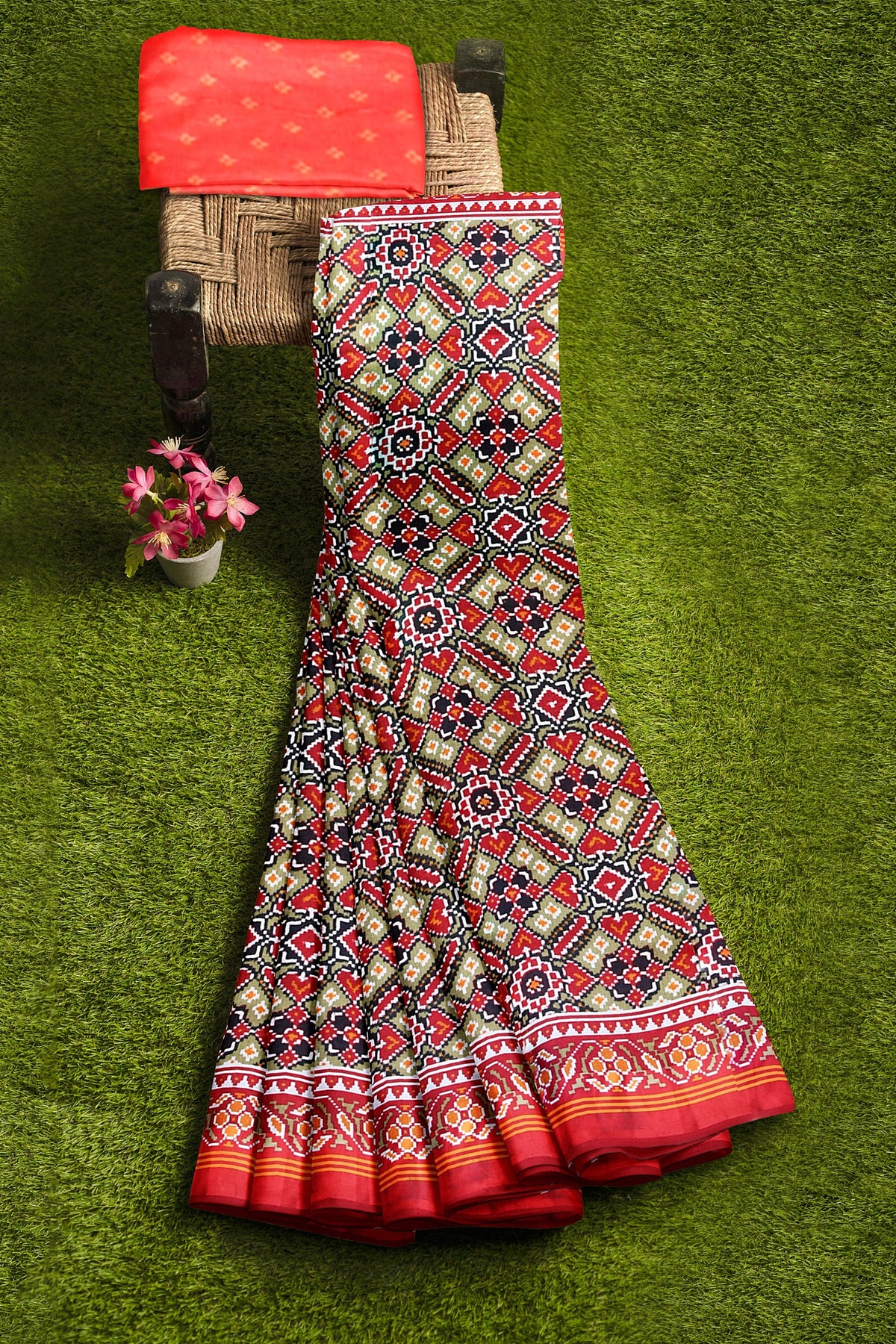 Red Patola Print Everyday Saree
