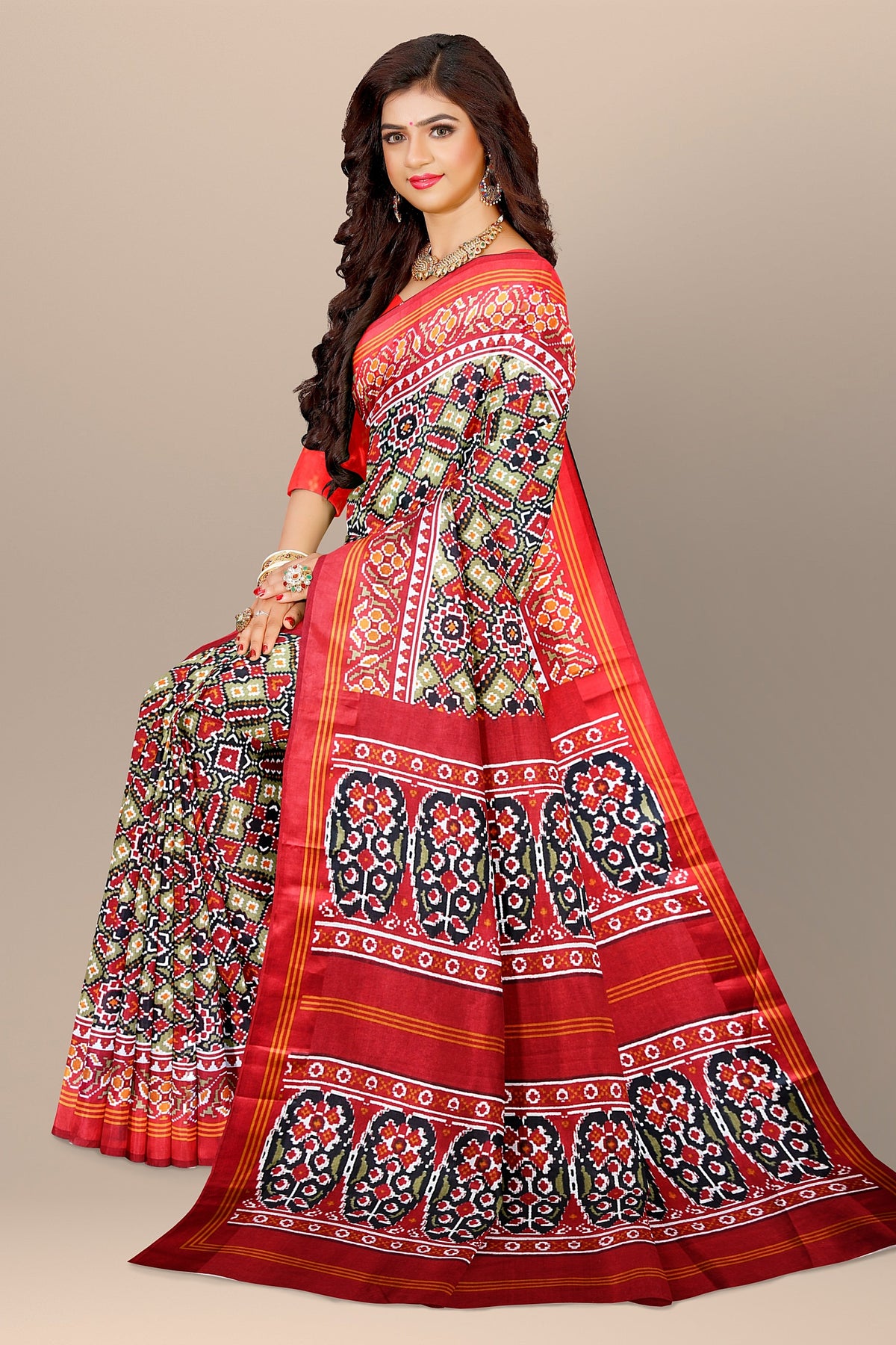 Red Patola Print Everyday Saree