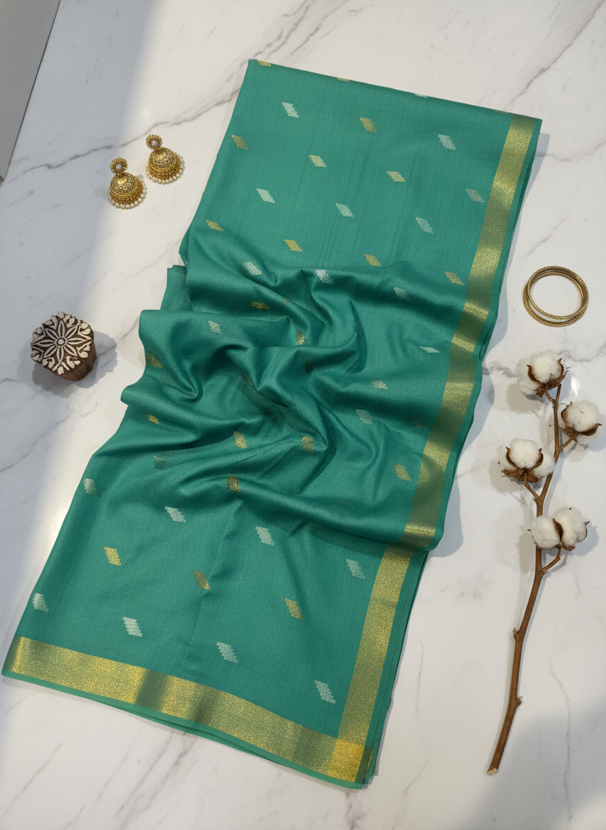 Sea Green Cotton Silk Saree