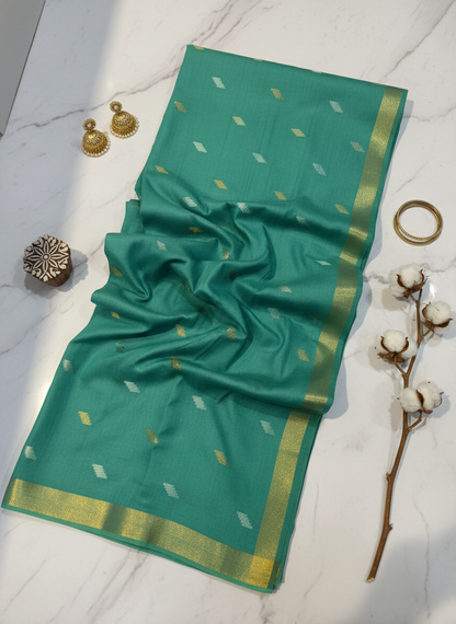 Sea Green Cotton Silk Saree