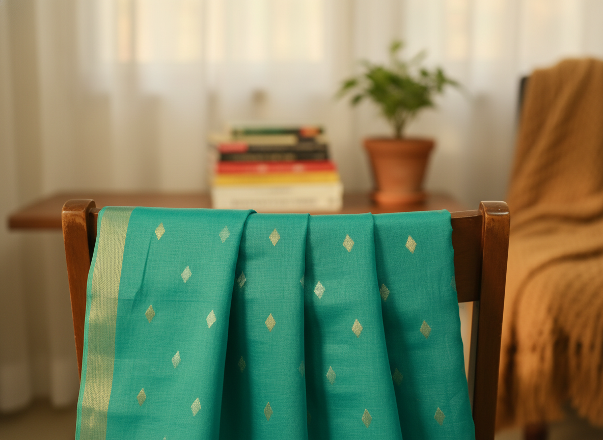Sea Green Cotton Silk Saree