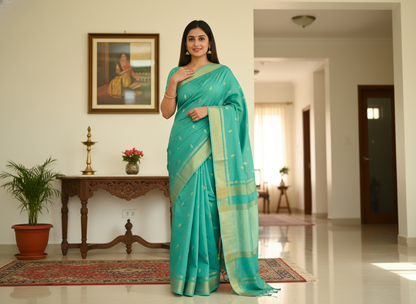 Sea Green Cotton Silk Saree